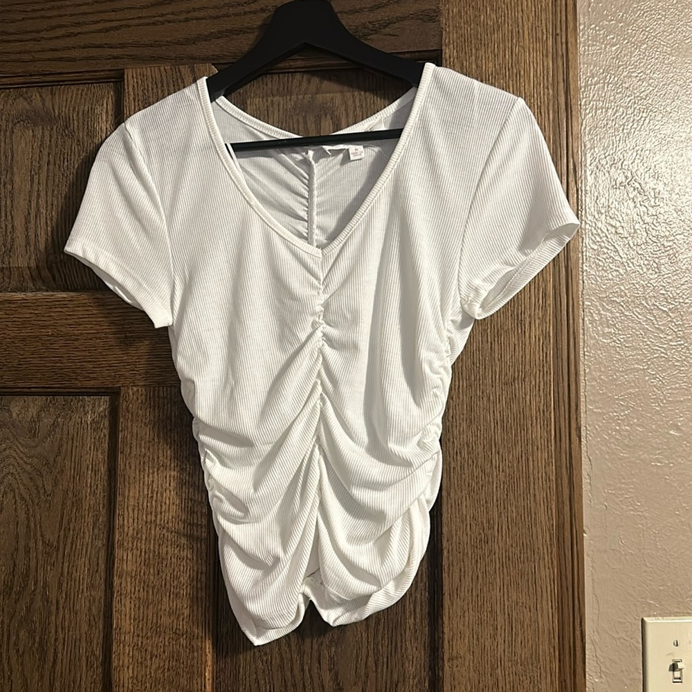 White scrunched top